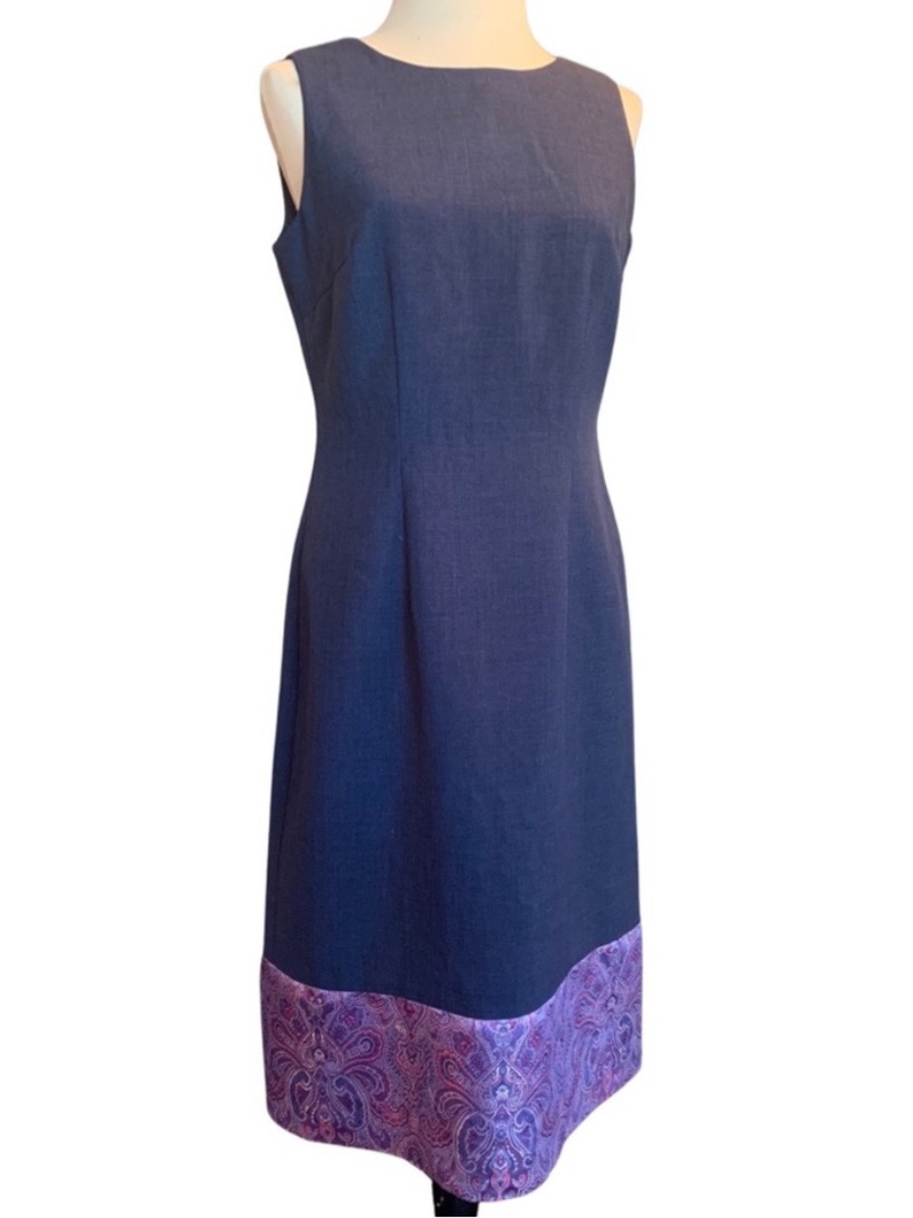 Vintage 90s Dani Max Petite Navy Paisley Midi Dress Size 8